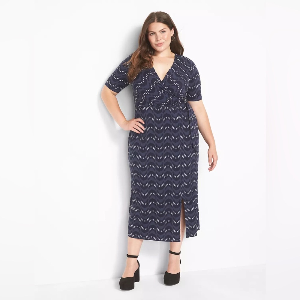 Navy Patterned Wrap Dress